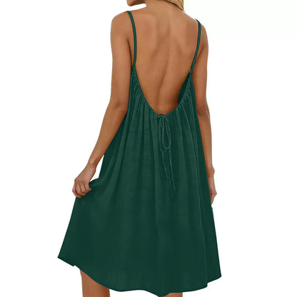 auracami Women's Dark Green Backless Cami Bodycon Dress Back View