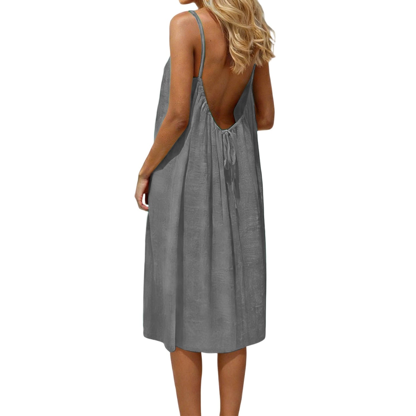 auracami Women's Grey Backless Spaghetti Strap Casual Dress