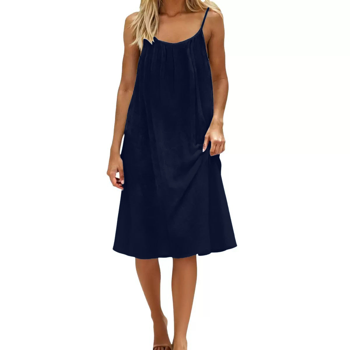 auracami Women's Navy Blue Backless Spaghetti Strap Summer Dress