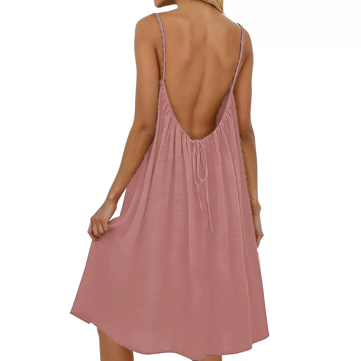 auracami Women's Pink Backless Spaghetti Strap Casual Dress