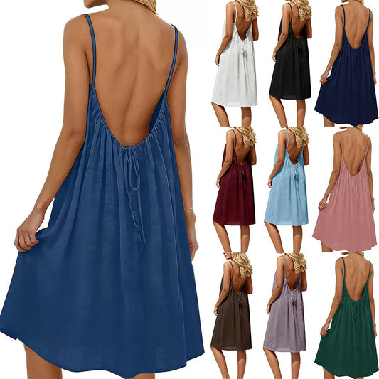 auracami Women's Backless Spaghetti Strap Dress Multiple Colors