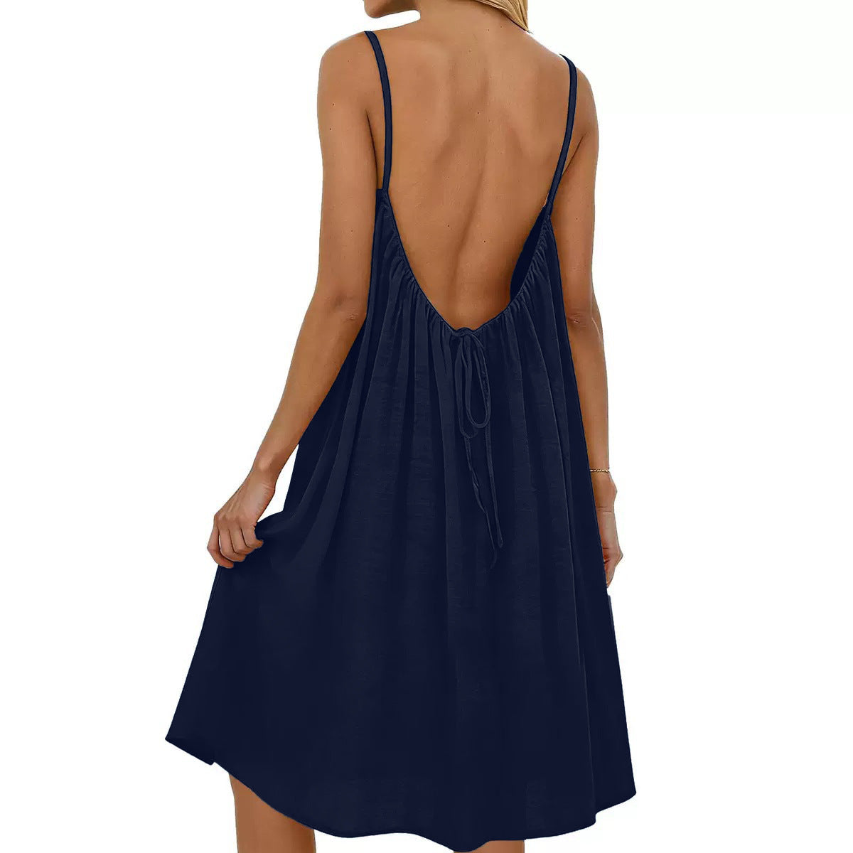auracami Women's Navy Blue Sleeveless Cami Dress Front View