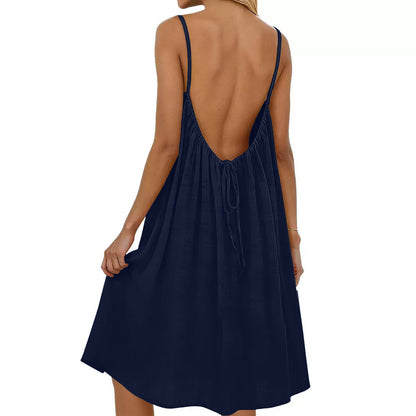 auracami Women's Navy Blue Sleeveless Cami Dress Front View